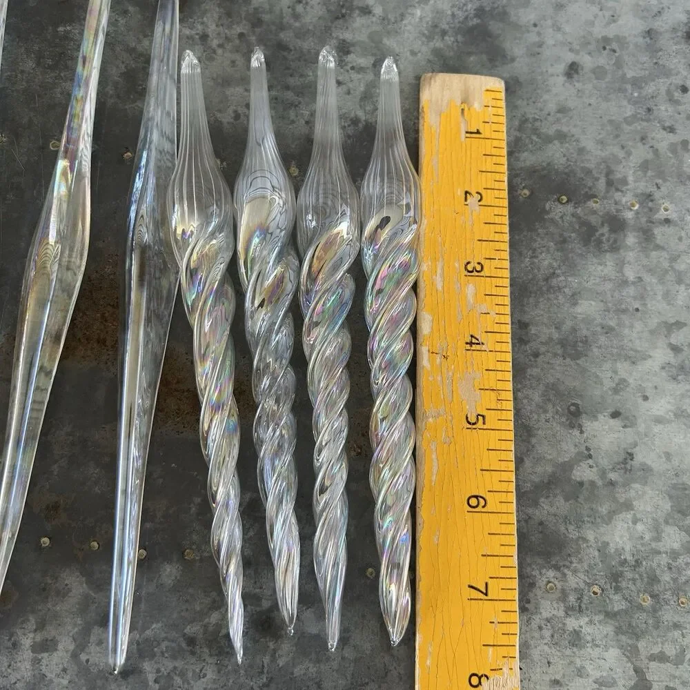 Lot Of 12 Vintage Ornaments Finial Ice Christmas Iridescent Swirl Blown Glass